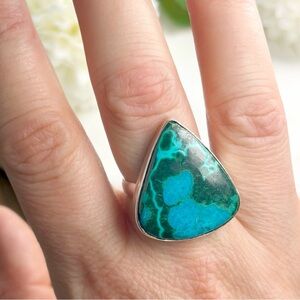 Solid Sterling Silver 925 Malachite Chrysocolla Ring Size 9.5 Boho Southwest New